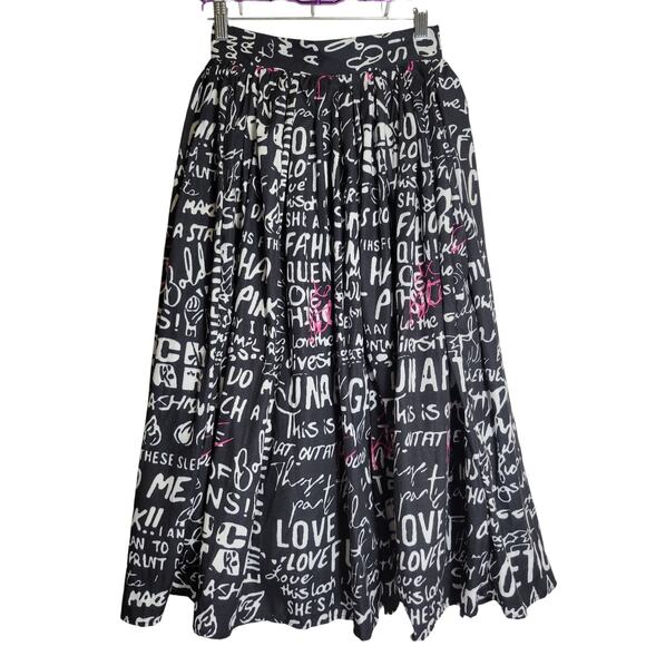 Kate Hewko Graffiti Print Skirt NEW Womens XS Black/White A-Line Pleated Lined - Picture 1 of 8